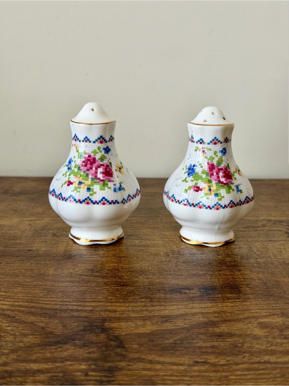 Vintage Royal Albert Petit Point Salt Shaker Set English Bone China Tableware